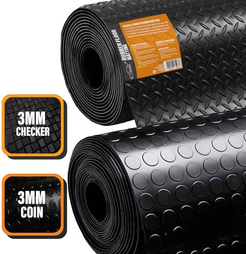 Xtremeauto Rubber Matting - Rubber Matting Flooring Roll, Non Slip Garage Floor Mats, Suitable For Outdoor Use, Shed Madding Sheet 3mm Thick Garage Flooring (Coin Top Rubber, 1.2X1.5 Metre)