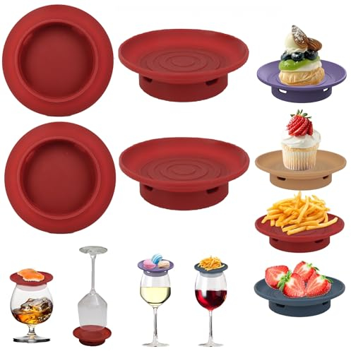 lomonmen 4 Piezas Tapa de Charcutería de Copa de Vino,Adorno de Charcutería para Copa de Vino,Evitar Salpicaduras de Vino Tinto,Plato de Charcutería de Sílice para Aperitivos,Postres,Hogar,Restaurante