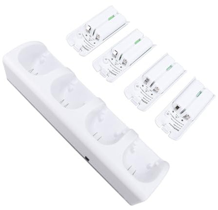 4 in 1 Ladestation für Fernbedienung, Ladegerät mit 4 Wiederaufladbaren Akkus, Ladestation für Fernbedienungs Dockingstation, 2800 mAh (White)