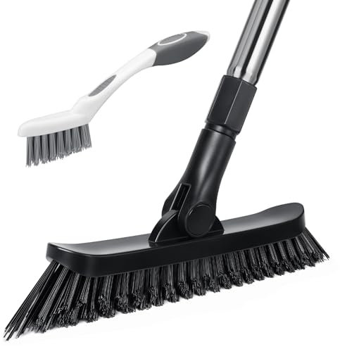 Qaestfy Grout Brush with Long Handle for Cleaning, Stiff Bristles Handheld Tile Scrub Brush, V-Shape Crevice Cleaning Brush for Floor Deep Cleaning