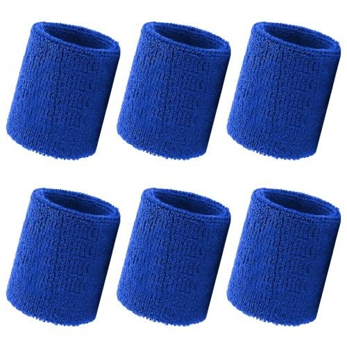 Lot de 6 bandeaux éponge pour poignet - Bandeau éponge de tennis pour homme - Bandeau de transpiration pour garçons et filles - Bracelet de sport souple absorbant la transpiration - Bleu