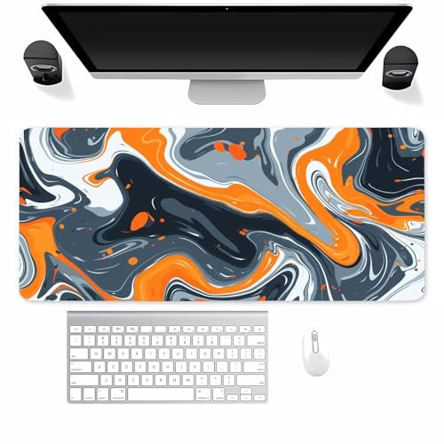 Mauspad Gaming, Mousepad Groß Weiß Grau Orange, Mouse Pad XXL 600x400x2mm, mit Einer speziellen Oberfläche und Anti Rutsch Gummi Basis, verbessert Präzision und Geschwindigkeit für Zuhause, Büro