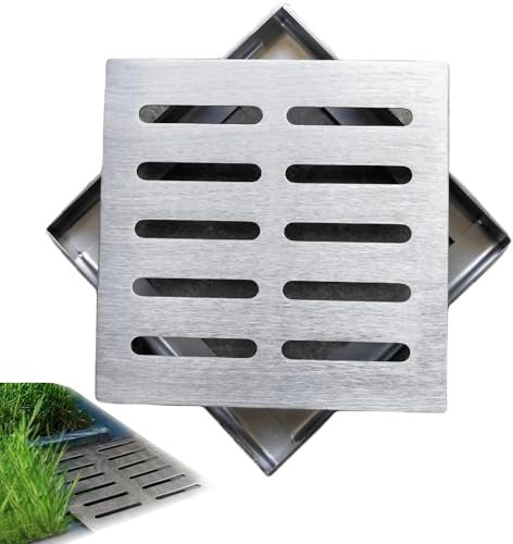 Canalina Scarico Acqua Piovana Esterno, Acciaio Inossidabile 304 Griglia Scolo Acqua Piovana, Griglia di Drenaggio Fossa, Griglie di Scarico Cortile Esterno, Basamento con Griglia di Scarico(15x15x2cm
