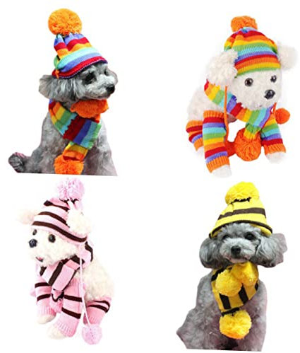 BESPORTBLE Strickset Mit Hundeschal Und Mütze Für Kaltes Wetter Warmes Hundekostüm Für Reisen Cosplay-Partys Oder Fotoshootings Bequemes Material Gelb Und Braun