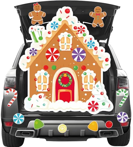 Kit de décorations de coffre ou de friandises de Noël 11 pièces, décorations de porte de garage de Noël, décoration bonhomme en pain d'épice de maison de Noël, décorations de coffre ou de friandises