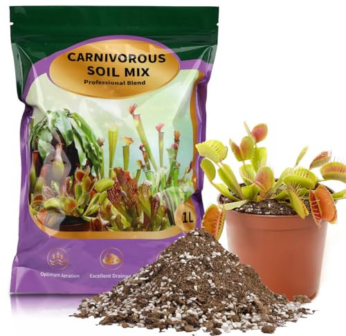 GOTVUGE Carnivorous Plant Soil Mix 1L, Pure Coir and Perlite Mixture for Venus, Pitcher, Butterwort, Nepenthes, Sundew