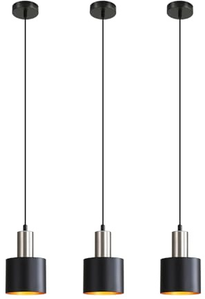 Hängelampe Esstisch Pendelleuchte E27 Schwarz 3er Hängeleuchte 1 Flammig | Retro Schlafzimmerlampe Höhenverstellbar Küchenlampe Hängend Esszimmerlampe Vintage Industrial Max 40W