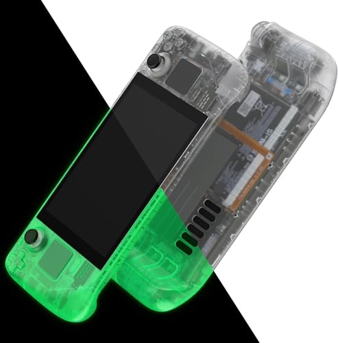 eXtremeRate Glow in Dark Green Custom Faceplate Back Plate Shell for Steam Deck LCD, Handheld Console Replacement Housing Case, DIY Full Set Shell Buttons