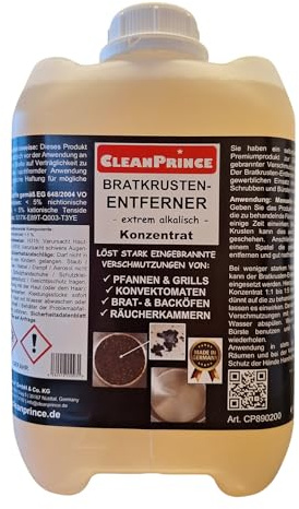 Bratkrustenentferner Konzentrat Bratkrusten-Entferner 5 Liter | extrem alkalisch | löst stark eingebrannte Verschmutzungen in Pfanne, Grill, Brat- und Backofen