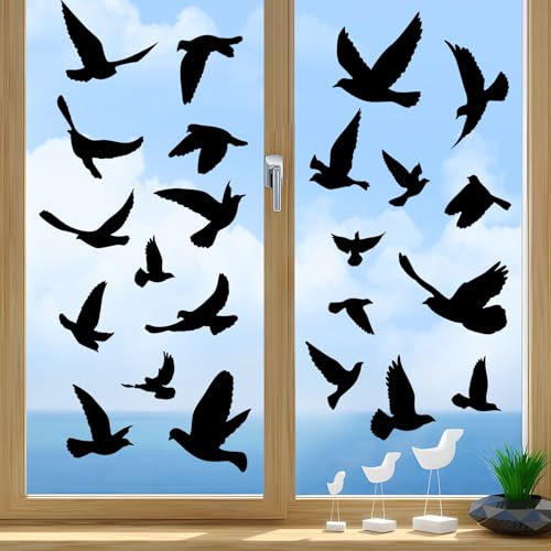 23 Stück Fensteraufkleber Vogelschutz, Anti-Kollision Fenster Sticker, PVC Vogelaufkleber für Fensterscheiben, Fensterbilder Selbstklebend für Wohnzimmer, Schlafzimmer, Küche (Schwarze)