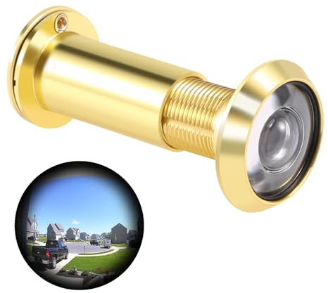 Cpolebev 200 Degree Retractable 36-58mm Security Door Viewer Peephole Peep Hole Spyhole + Cover, Gold