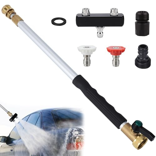 Upgraded Jet Nozzle High Pressure Garden Hose Nozzle Heavy Duty Extendable Long Wand Hydro Jet High Pressure Washer Tools with 3 Nozzles and Quick Connectors for Patio Car Pet Window Glass