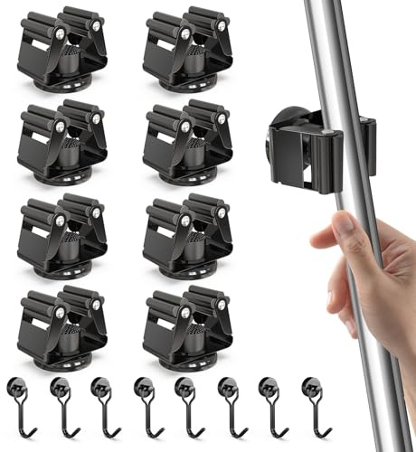 3-H 8 Stück Magnetischer Besenhalter, Gerätehalter Besenhalterung (Schwarz) | Edelstahl Wandaufhängung für Gartengeräte Besen,mit 8 zusätzlichen Minimagnethake für Küche Badezimmer Garage Garten Zuhause