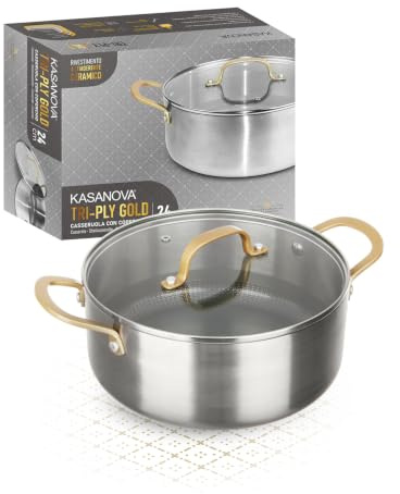 Casseruola 24 cm triplo strato Tri Ply - Gold con coperchio