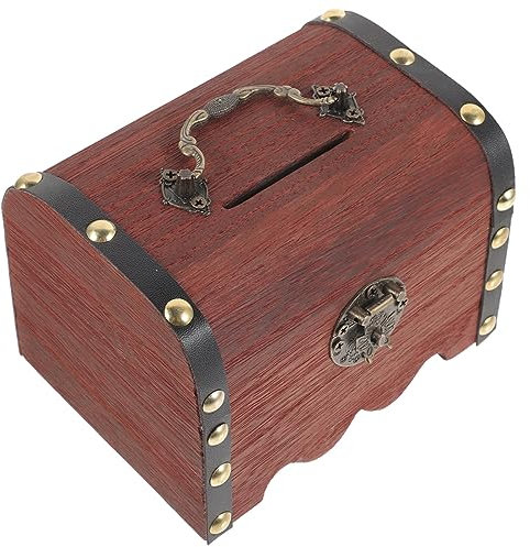 JUMPLAWN Holz Spardose Mit Schloss Für Kinder Retro Schatztruhe Aus Holz Münzkassette Für Kleingeld Vintage Münzbox Für Jungen Und Mädchen Dekoration Und Aufbewahrung