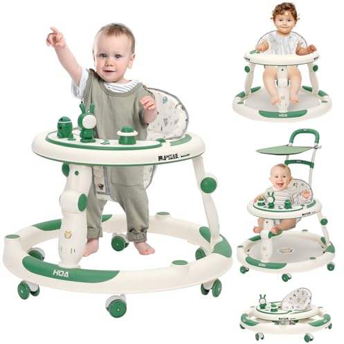 Babygåvagn med soltak, justerbar i 6 fack, vikbar med avtagbart fotstöd och dubbelhandtag, utrymmesbesparande, förhindrar o-ben