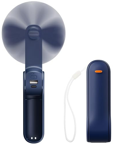 JATEKA Handventilator, Mini Ventilator mit 2500 mAh Powerbank USB Akku Aufladbar, Batteriebetrieben Max 16 Hrs Runtime Leiser Klein Tragbarer Ventilatoren mit Powerbank (Blau)