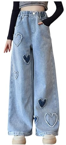 Jeans Kinder Mädchen, Outdoor Hose Kinder Mädchen, Denim Hosen Kinder Baggy Jeanshosen Lässige Weich Elastischer Bund Weites Bein Streetwear Mit Taschen Girls Mode Hosen Für Kinder Frühling Sommer