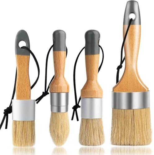 YiBaiBrush Chalk Paint Brush, 4 Pack Paint Brush Set, Natural Bristles, Paint Brushes Decorating, Chalk Paint Brushes for Furniture, Paint Brush Set for Walls