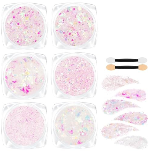 AOOWU Kropp och ansikte glitter makeupgel, 6 färger kosmetisk reflekterande grovt glitter, festivalhårglitter, kroppsgel paljetter shimmer flytande ögonskugga, sjöjungfru paljetter holografiska