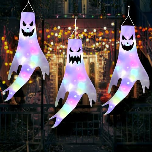 DIYDEC 3 Stück Halloween Windsack Ghost, Hängen Windsack Geist Windsock Flagge für Halloween Party Deko Ooutdoor Garten