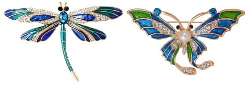 Gaodercha 2 Stile Blaue Brosche Strass Brosche Dragonfly Clip und Schmetterling Brosche Pin für Frauen Zinklegierung Dekorative Pin Frauen Kleidung Zubehör
