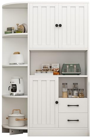 KecDuey Mobile ad angolo moderno, bianco, legno, 104 x 35 x 155 cm, con 3 ante, 2 cassetti, 14 scomparti, libreria