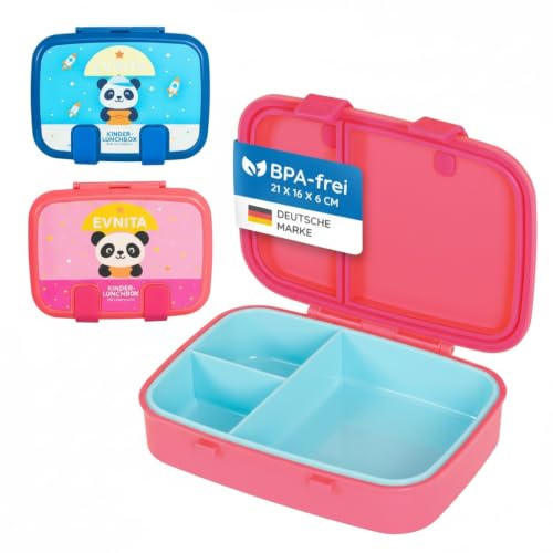 EVNITA Brotdose Kinder mit Fächern – Bento Box Kinder, Auslaufsichere Lunchbox BPA-frei, Snackbox für Kinder, Ideal für Schule, Kindergarten und Ausflüge (Panda Pink)