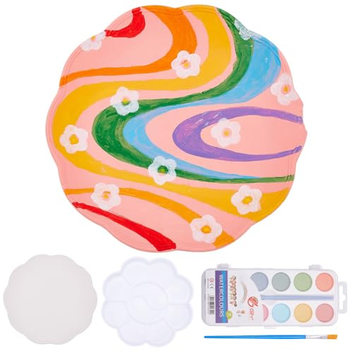 WEBEEDY Flower Shape Ceramic Plate Painting Kit Paintable Porcelain Plates to Paint Your Own Ceramic Jewelry Dish DIY Arts Crafts Pottery Painting Kit for Home Decor, Jewelry Tray, Creative Gift