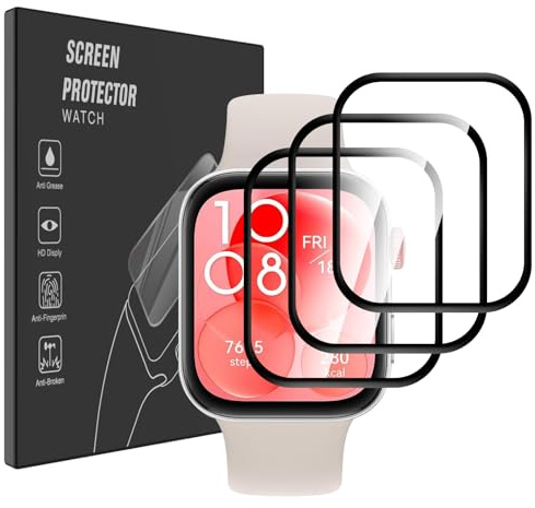 Pollachi Pellicola protettiva in vetro temperato per HuaWei Watch Fit 3, progettata per HuaWei Watch Fit 3, resistente alle cadute fino a 10 m, previene bolle bianche sui bordi, senza bolle