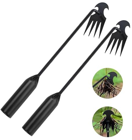 2 Pièces Outil de Désherbage Manuel, Desherbeur Manuel à 4 Dents, Outil de Désherbage en Acier au manganèse, Arrache Mauvaise Herbe, Extracteur de Mauvaises Herbes, pour Désherbage de Jardin