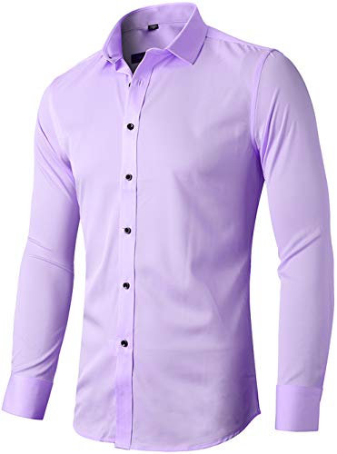 INFLATION Chemise élastique Homme, Manches Longues, Taille ajustée, Casual/Formel, Multiple Couleurs à Choisir,Violet Clair.,41
