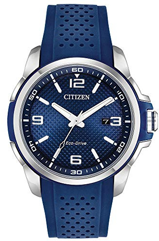 Citizen Men's Eco-Drive Weekender Watch in Stainless Steel with Blue Polyurethane Strap, Blue Dial (Model: AW1158-05L)