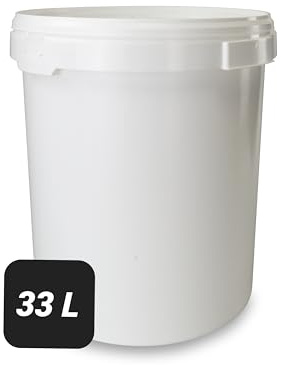 Trevendo 33 Liter Hobbock mit Deckel und Griffmulde, lebensmittelecht - luftdicht - stabil - stapelbar - Leereimer zur sicheren Lagerung inkl. Trevendo Beschriftungsetikett