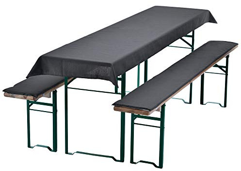 DILUMA | Bierbankauflagen Set Anthrazit | 1x Tischdecke 240x90 cm für 220x70 cm Biertische und 2X gepolsterte Bierbankauflage 220x25 cm | Auflagen Set für Bierzeltgarnitur | Gepolstert, ÖkoTex100