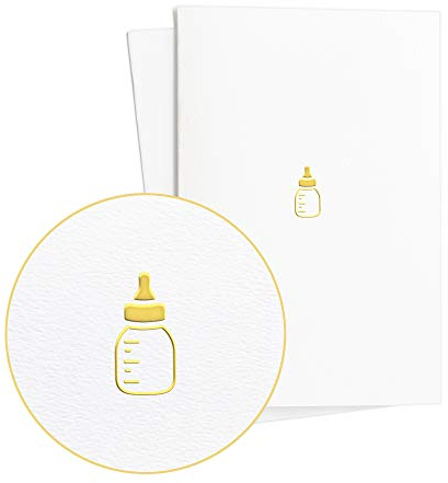 Hochwertige Glückwunschkarte Geburt mit Babyflasche in Goldprägung auf Strukturiertem Papier|Geburtskarte Neutral Junge oder Mädchen|Geschenkidee Baby, E38