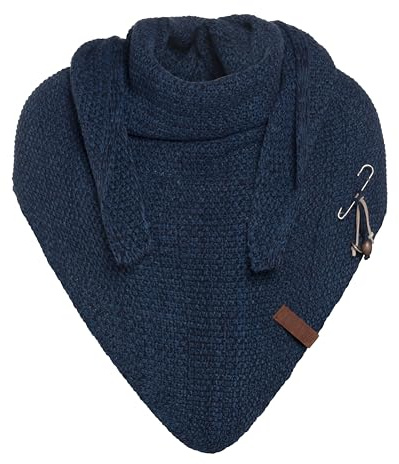 Knit Factory - Coco Châle Tricoté - Foulard Triangle - Foulard femme pour l’automne et l’hiver - Écharpe Femme - Châle Femme - 100% Fabriqué en Europe - Jeans/Navy - 190x85 cm