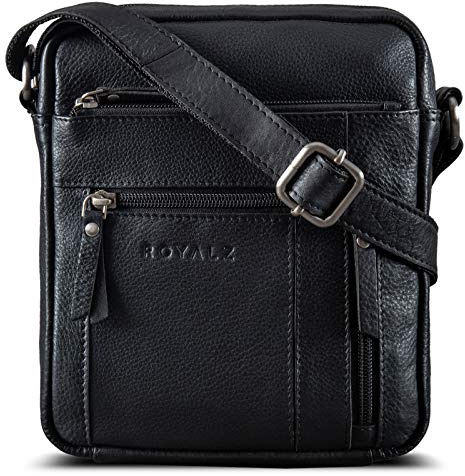ROYALZ 'Dallas' Kleine Umhängetasche Herren Leder - Männer Schultertasche Echtleder im Vintage Look - Mini Ledertasche ideal für Alltag und Freizeit;Farbe:Schwarz
