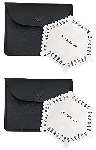 2 Pcs Stainless Steel Hexagonal Wet Film Comb 25-3000um Thickness Gauge with Clear Numbers and Letters for Paint Varnish Thickness Measurement (PU leather packaging)