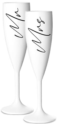 Print Maniacs Champagne Premium White Flute Glass Bride Groom Mr Mrs Wedding Maid Honour Wine Cocktail Prosecco Celebrations Gift (Black, Mr + Mrs Set)