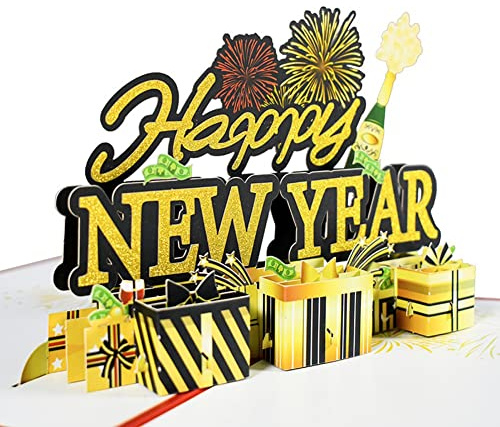 Fopytu Cartes du Nouvel an 3D -up Bonne Année Bénédiction des Invitations De Fête Postale Cadeaux Cade De Voeux du Nouvel an