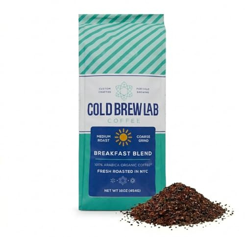 Cold Brew Organic Breakfast Blend Coffee, Coarse Ground, Medium Roast, 1 LB, for Cold Brewing & French Press