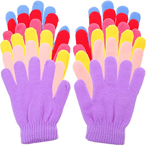 Ciieeo 6paare Kinderhandschuhe Gefüttert Rutschfest Warme Winterhandschuhe Einfarbige Fünf-finger-mittens Für Drinnen Und Draußen Erhältlich Hellviolett Hellrosa Und