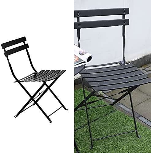 ShiShi 2 Bistrostühle, faltbar, Gartenstühle, 2 Personen, Terrassenstühle, Klappstühle, Bistrostühle, Stahl, Macaron-Stil (schwarz)