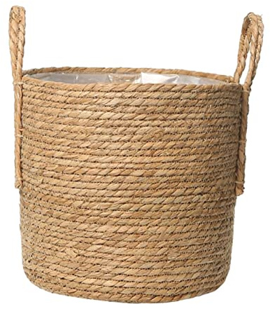 DOITOOL 1 pot de fleurs en paille pour extérieur, panier de rangement tissé, panier de rangement pour plantes d'intérieur en saule tissé