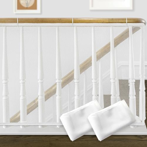 Treppengeländer-Netz, 2 Stück, 2 m x 0,8 m, Babyschutz, Balkongeländer, Kindersicherung, Treppenschutz, sicheres Geländer, Weiß