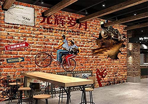 Fondo de pared de ladrillo de locomotora de compañero de clase juvenil nostálgico Vintage papel tapiz Bar rest Decoración Fotomural Sala De Estar Pared Pintado Papel Tapiz No Tejido-250cm×170cm
