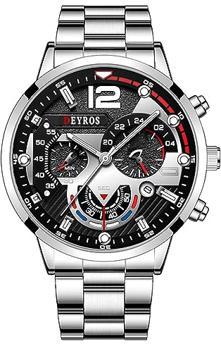 Avaner Montre Homme à Quartz Analogique Lumineux :Bracelet Amovible Aiguilles Lumineuses Grand Cadran avec Outils de Démontage de Bracelet-Argent