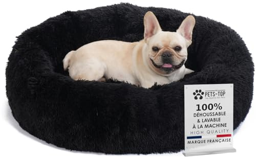One PETS-TOP® Hundekörbchen Waschbar Fluffy – Donut Hundebett Flauschig mit Abnehmbarem Bezug – Hundebett Rund für Kleine & Große Hunde – Hundekissen Waschbar Anti-Stress – 95 cm Schwarz