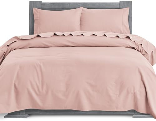 Elegant Comfort Soft 4-Piece 100% Turkish Cotton Flannel Sheet Set - Premium Quality, Deep Pocket Fitted Sheet, Ultra Soft, Cozy Warm Flannel Sheets - Cali King, Dusty Rose